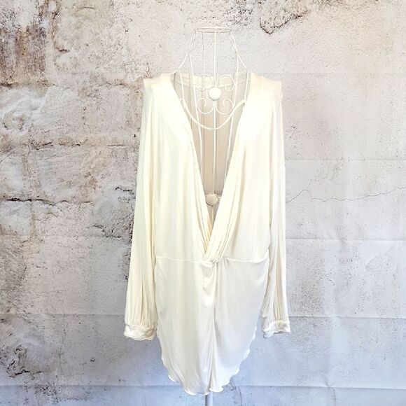 Free People Elegant Cream Draped Blouse In Summer White Womens Size S(Runs Big) - Picture 1 of 12